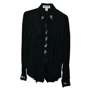 Vintage Marcy'N Me Black Long Sleeve Button Front Beaded Western Shirt Size M